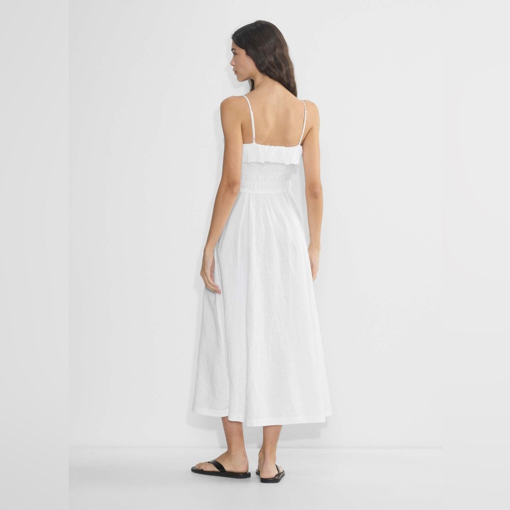 Aritzia white spaghetti strap ruffle linen midi dress coastal euro summer bridal - Picture 5 of 13